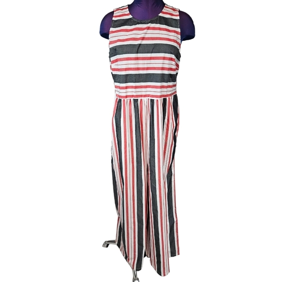 NWT Maeve Anthropologie Striped Wide Leg Sleeves Jumpsuit Size Medium Women i15‎ - Picture 1 of 12